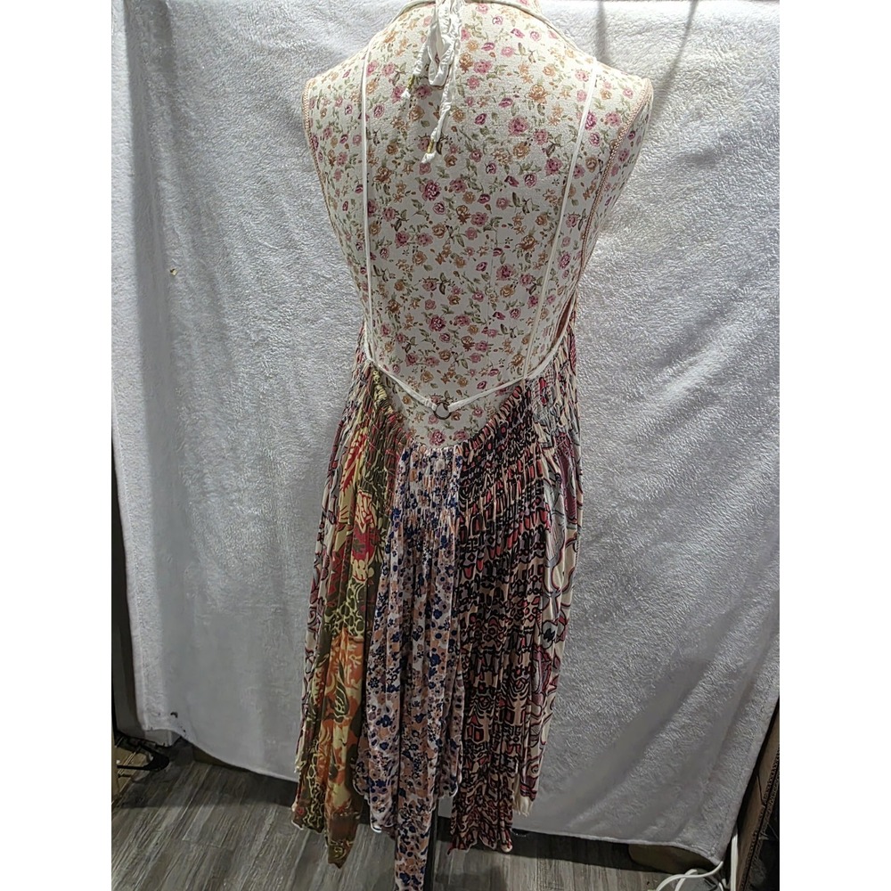 Free People Cant Tie Me Down Mixed Print Boho Handkerchief Hem Smocked Tunic L - Picture 7 of 12
